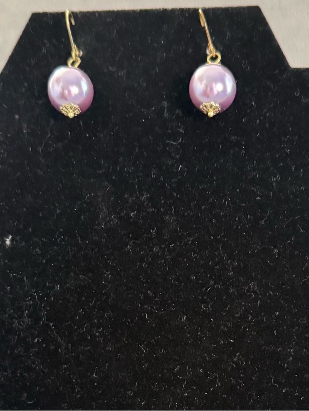 Lilac Pearl Drop Earrings with Gold Hooks
